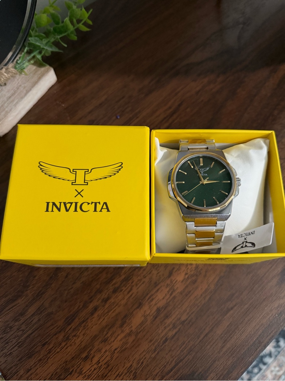 Invicta Two-Tone Silver and Gold Watch with Green Dial